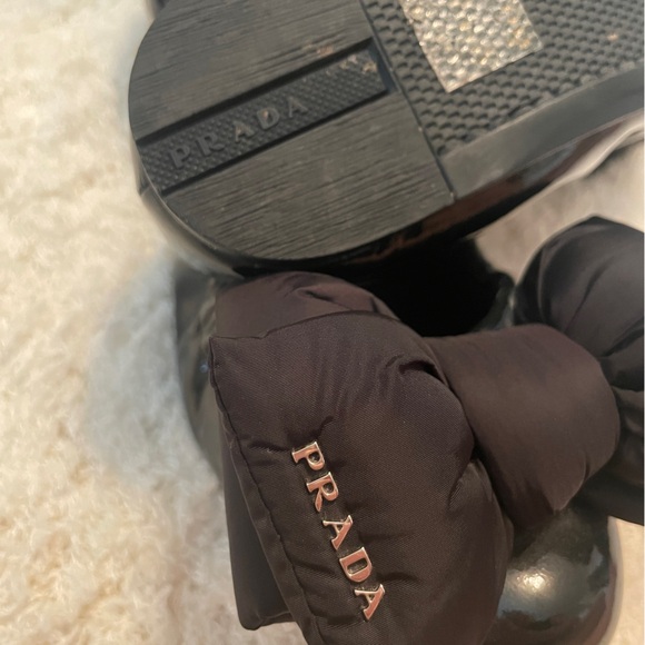 Prada Sport Black Patent Leather Nylon Bow Detail Scrunch Ballet Flat Size 37.5 - Picture 7 of 13